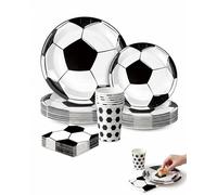 YIPFEN Lot de 60 Vaisselle de Fête pour 20 Invités, Décorations de Football, Assiettes en Carton, Gobelets et Serviettes, Idéal pour Anniversaires d'enfants