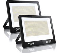 YIQIBRO Projecteur LED Exterieur 200W 2 Pièce, IP67 Imperméable Spot LED Extérieur Avec Transformateur, 20000LM 6500K Blanc Froid Eclairage de Sécurité, Luminaire Pour Jardin Garage Usine