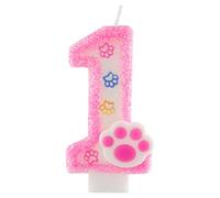 Yiran Bougie d'anniversaire en forme de chiffre 1 pour chiens et chats - Décoration de gâteau rose pailletée pour 1er anniversaire de votre animal domestique
