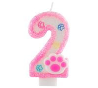 Yiran Bougie d'anniversaire en forme de chiffre 2 pour chiens et chats - Décoration de gâteau rose pailletée pour 2e anniversaire de compagnie