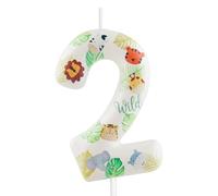 Yiran Bougie d'anniversaire en forme de chiffre 2 sur le thème de la jungle sauvage - Décoration de fête - Feuille de palmier tropicale - Décoration de fête pour 2e anniversaire - Garçons et filles
