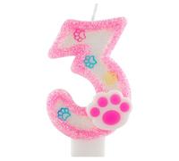 Yiran Bougie d'anniversaire en forme de chiffre 3 pour chiens et chats - Décoration de gâteau rose pailletée pour 3e anniversaire de compagnie