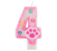 Yiran Bougie d'anniversaire en forme de chiffre 4 pour chiens et chats - Décoration de gâteau rose pailletée pour animal domestique - Fournitures de fête pour 4e anniversaire