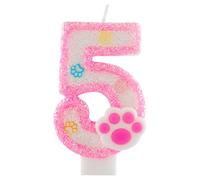 Yiran Bougie d'anniversaire en forme de chiffre 5 pour chiens et chats - Décoration de gâteau rose pailletée pour 5e anniversaire et anniversaire de mariage