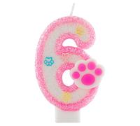 Yiran Bougie d'anniversaire en forme de chiffre 6 pour chiens et chats - Décoration de gâteau rose pailletée pour animal domestique - Fournitures de célébration pour 6e anniversaire