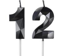 Yiran Bougies d'Anniversaire 12 Ans - Numéro 12 - Bougies Noires - Bougie d'anniversaire pour gâteau - Bougies de Gâteau Décorations de Gâteau Fête d'Anniversaire, Mariage