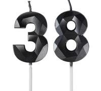Yiran Bougies d'Anniversaire 38 Ans - Numéro 38 - Bougies Noires - Bougie d'anniversaire pour gâteau - Bougies de Gâteau Décorations de Gâteau Fête d'Anniversaire, Mariage