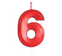 Yiran Bougies d'anniversaire 3D en forme de chiffre rouge pour garçons, filles, hommes et femmes - Décoration de gâteau d'anniversaire de 6 ans, anniversaire de mariage