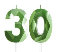 Yiran Bougies Vert Herbe d'Anniversaire 30 Ans - Numéro 30 - Bougies Verte - Bougie d'anniversaire pour gâteau - Bougies de Gâteau Décorations de Gâteau Fête d'Anniversaire, Mariage