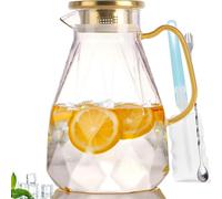 Yirilan Carafe en verre de 2.2 litres avec couvercle - Pichet d'eau en verre