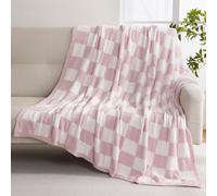 YIRUIO Couvertures en Peluche réversible en Microfibre à Motif Damier, échiquier et Vichy - Décoration Confortable pour Maison, lit, canapé (Rose, 130 x 160 cm)
