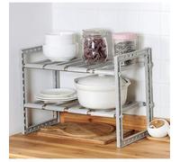 YIS Étagère de Rangement sous évier en Acier Inox et Plastique PP 2 Niveaux Étagère Extensible Organisateur Multifonctionnel Gris