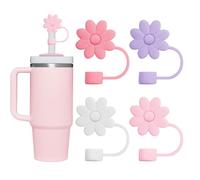 YISCOKO Lot de 4 couvercles de paille en silicone, 10 mm, quatre couleurs, motifs floraux, réutilisables, sûrs, parfaits pour les gobelets Stanley et les pailles modernes