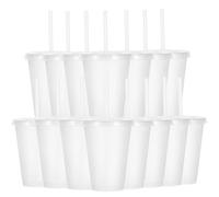 Yisituo Lot de 15 gobelets réutilisables en plastique de 480 ml avec couvercle et paille pour boissons froides, café glacé, voyage et smoothies (transparent)