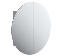 Yisssmeng Armoire de salle de bain à LED - Ronde - 54 x 54 x 17,5 cm - En bois - Avec éclairage USB et 2 portes - Lumière blanche - Montage mural - Design moderne pour petites salles de bains, invités