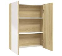 Yisssmeng Armoire de salle de bain à miroir, 60 x 15 x 75 cm, en MDF blanc, aspect chêne, 3 compartiments, surface en mélamine, design moderne, espace de rangement pour lavabo à main et mini lavabo