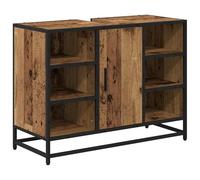 Yisssmeng Armoire de salle de bain aspect bois vieilli, commode de salle de bain avec 1 porte et 2 étagères, armoire de salle de bain moderne en bois 80 x 33 x 60 cm, solution de rangement peu