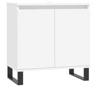 Yisssmeng Armoire de salle de bain blanche 58 x 33 x 60 cm, armoire de salle de bain avec deux portes et pieds en fer au design industriel, commode pour salle de bain en bois massif, armoire de