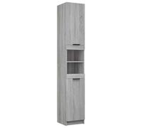 Yisssmeng Armoire de salle de bain - Gris - Sonoma - Hauteur : 188,5 cm - Avec 6 compartiments et butée de porte au choix - Pour salle de bain et WC d'invités