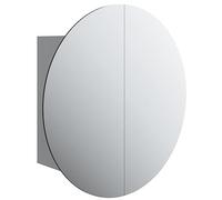 Yisssmeng Armoire de salle de bain moderne avec miroir LED rond - 70 cm - Gris - 47 x 47 x 17,5 cm - Grand espace de rangement mural - Pour petits invités - WC - Salle de bain