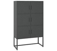 Yisssmeng Armoire haute anthracite 80 x 35 x 135 cm en acier - Armoire polyvalente moderne avec 6 compartiments et portes - Commode robuste pour salon, bureau et couloir - Armoire en métal avec pieds