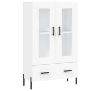 Yisssmeng Armoire haute blanche 69,5 x 31 x 115 cm, vitrine moderne avec portes en verre, commode en bois avec pieds en métal, buffet pour salon et couloir