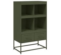 Yisssmeng Armoire haute en acier laminé à froid - 68,5 x 39 x 111,5 cm - Moderne - Avec 2 tiroirs et 4 compartiments - Meuble de rangement stable pour salon et bureau - Vert olive