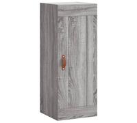 Yisssmeng Armoire murale grise Sonoma - Armoire suspendue à 3 compartiments - Buffet en bois - Étagère murale avec poignée en cuir synthétique pour salon et bureau - 34,5 x 34 x 90 cm