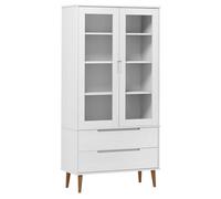 Yisssmeng Armoire vitrine MOLDE - Blanc - 90 x 35 x 175 cm - En pin massif - Avec 2 portes en verre et 2 tiroirs - Bibliothèque scandinave - Meuble de salon