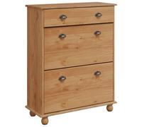 Yisssmeng ASKIM Armoire à chaussures en pin massif - Meuble de couloir moderne avec tiroir - Commode de rangement à chaussures - Marron - 85 x 35 x 108 cm