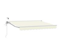 Yisssmeng Auvent électrique à bras articulés - 3,5 x 2 m - Store enrouleur extensible avec télécommande et manivelle - Semi-cassette - Protection solaire pour terrasse et balcon - Cadre blanc crème
