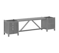Yisssmeng Banc de jardin avec 2 pots de fleurs, 150 cm, banc en bois d'acacia massif laqué gris pour jardin, terrasse et balcon, meubles d'extérieur avec jardinières latérales