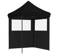 Yisssmeng Barnum Pliable 2x2m Tente de Jardin Pop-up avec 2 Parois Noir | Abri pour fête et barbecue sur la terrasse ou dans le jardin. Structure stable en acier et toit en tissu Oxford.