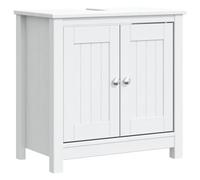 Yisssmeng Berg Meuble sous lavabo en pin massif avec 2 étagères et découpe siphon, espace de rangement pour ustensiles de salle de bain, blanc, 60 x 34 x 59 cm