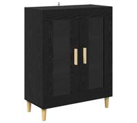 Yisssmeng Buffet 2 Portes en Verre Chêne Noir 69,5x34x90 cm | Meuble bas élégant pour salon et salle à manger avec vitrine transparente et pieds stables en bois d'ingénierie.