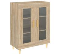 Yisssmeng Buffet 2 Portes Vitrées Chêne Sonoma 69,5x34x90 cm | Armoire basse élégante avec vitrine en verre trempé pour salon et séjour offrant une excellente stabilité au quotidien