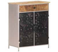 Yisssmeng Buffet 60 x 35 x 75 cm en bois de manguier brut et fer, armoire d'appoint industrielle avec 2 portes et 1 tiroir, commode unique avec véritables pignons de vélo