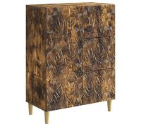 Yisssmeng Buffet 66x34,5x90 cm Bois d'Ingénierie Chêne Fumé 3 Tiroirs | Meuble bas vintage compact pour salon et salle à manger avec pieds robustes en eucalyptus et 3 tiroirs.