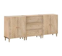 Yisssmeng Buffet Bas Sculpté Bois Massif Manguier 60x33x75 cm 3 pcs | Meuble de rangement rétro motifs floraux sculptés pour salon et chambre, finition naturelle avec sécurité murale.