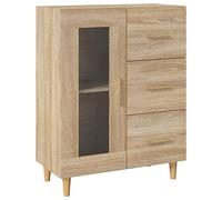 Yisssmeng Buffet Chêne Sonoma 69,5x34x90 cm Bois d'Ingénierie | Armoire latérale compacte pour salon et salle à manger, avec 3 tiroirs discrets et 1 porte vitrée élégante.