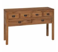 Yisssmeng Buffet en Bois Teck Massif 6 Tiroirs Rangement 110x35x75,5 cm | Meuble bas rustique en finition naturelle avec poignées vintage pour embellir votre salon, couloir ou espace bureau.