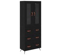 Yisssmeng Buffet Haut 2 Pcs Chêne Noir Bois d'Ingénierie Verre | Meuble vitrine polyvalent pour salle à manger et séjour avec 3 tiroirs pratiques et portes élégantes en verre transparent.