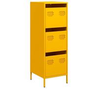 Yisssmeng Buffet Haut 3 Tiroirs 39x35x103,5 cm en Acier Jaune Moutarde | Meuble de rangement vertical polyvalent pour salon ou bureau avec 3 tiroirs spacieux, pieds stables et fixations.