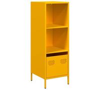 Yisssmeng Buffet Haut Acier 35x39x103,5 cm Armoire Jaune Moutarde | Meuble colonne étroit en acier avec 1 tiroir et 2 casiers pour rangement optimisé dans votre salon, chambre ou bureau.