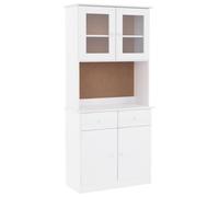Yisssmeng Buffet Haut Alta Blanc 77x35x165 cm en Bois Massif de Pin | Vaisselier élégant pour salon et salle à manger avec portes vitrées, tiroir et étagères spacieuses