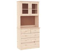 Yisssmeng Buffet Haut Alta en Bois de Pin Massif 77x35x165 cm | Meuble vitrine polyvalent pour le salon avec tiroirs de rangement et surface personnalisable en pin brut.