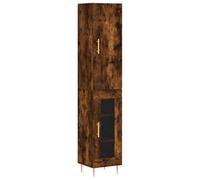Yisssmeng Buffet Haut Chêne Fumé 34,5x34x180 cm Bois d'Ingénierie | Armoire haute de rangement avec portes vitrées et pieds en métal, idéale pour organiser votre salon ou salle à manger.
