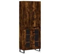 Yisssmeng Buffet Haut Chêne Fumé 69,5x34x180 cm Bois d'Ingénierie | Armoire haute élégante avec vitrine et pieds en métal pour salon, idéal pour ranger et exposer vos objets au quotidien.