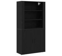 Yisssmeng Buffet Haut Chêne Noir 80 x 33 x 150 cm Bois d'Ingénierie | Design contemporain avec étagères spacieuses et poignées noires, idéal pour optimiser le rangement dans le salon.