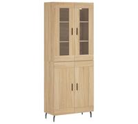 Yisssmeng Buffet haut en chêne Sonoma avec dessus pour salon, armoire en bois avec pieds en métal, 69,5 x 34 x 180 cm